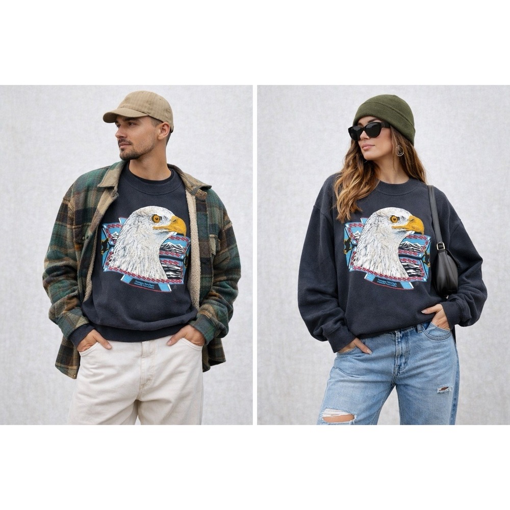 Vtg Sturdy Sweats Lee Sweatshirt American Bald Eagle Southwestern Retro L/XL